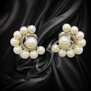 Vintage Mikimoto 950 Sterling Silver White Pearl Screw Back Earrings